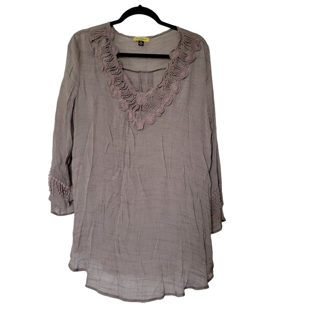 Oh Gussie sheer brown long sleeve v-neck cover up woman's size XL 1122